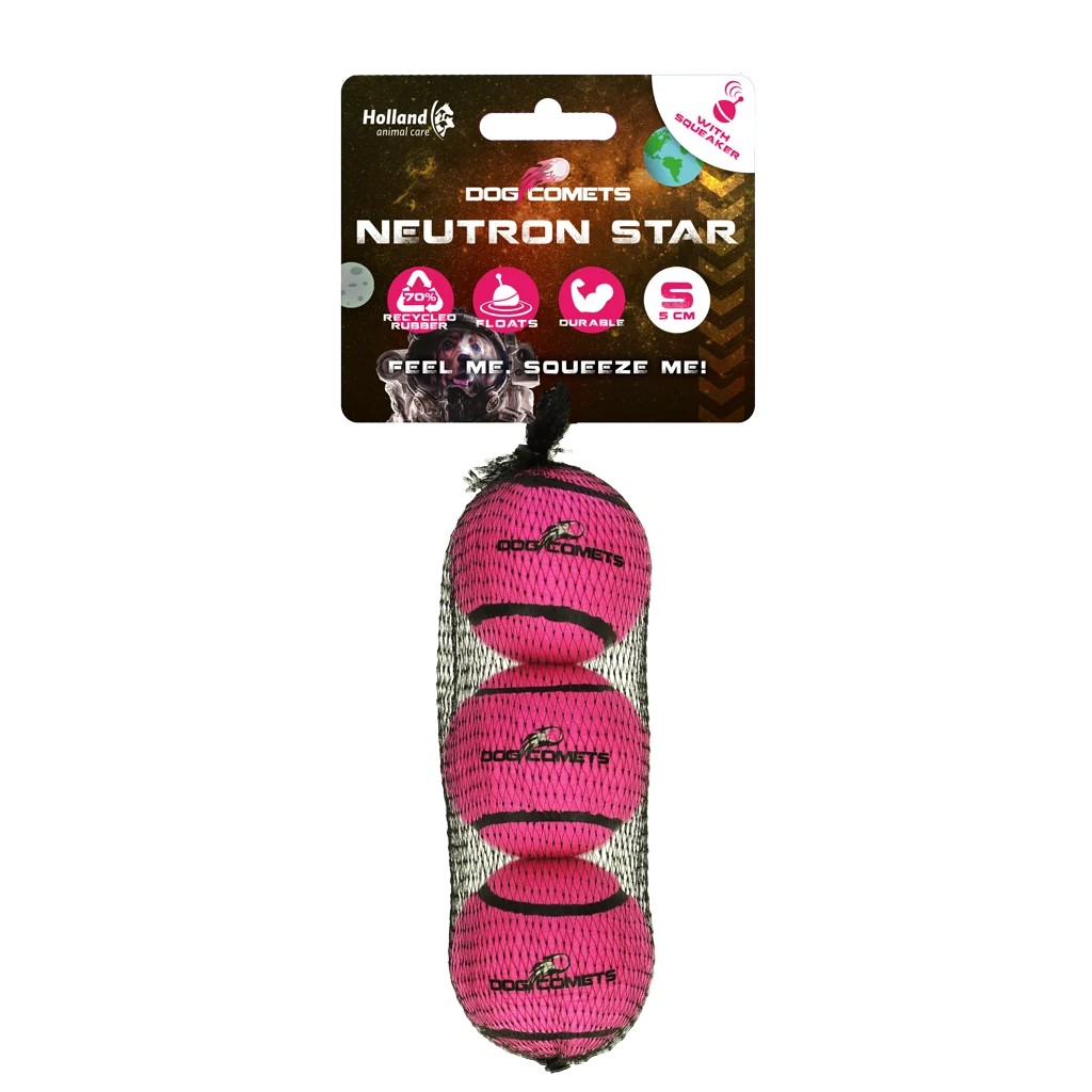 COME081CS.png Hundetennisball mit Quietscher S, Ø 5 cm, Rosa, 3 Stück – Dog Comets Neutron Star – Bild 1