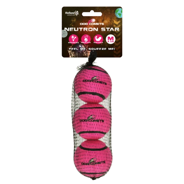 Hundetennisball mit Quietscher M, Ø 6 cm, Rosa, 3 Stück – Dog Comets Neutron Star