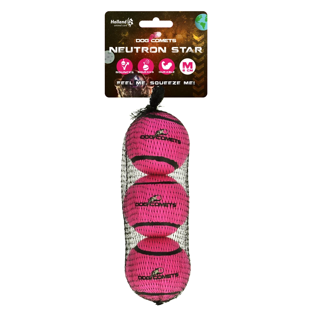 Hundetennisball mit Quietscher M, Ø 6 cm, Rosa, 3 Stück – Dog Comets Neutron Star – Bild 1