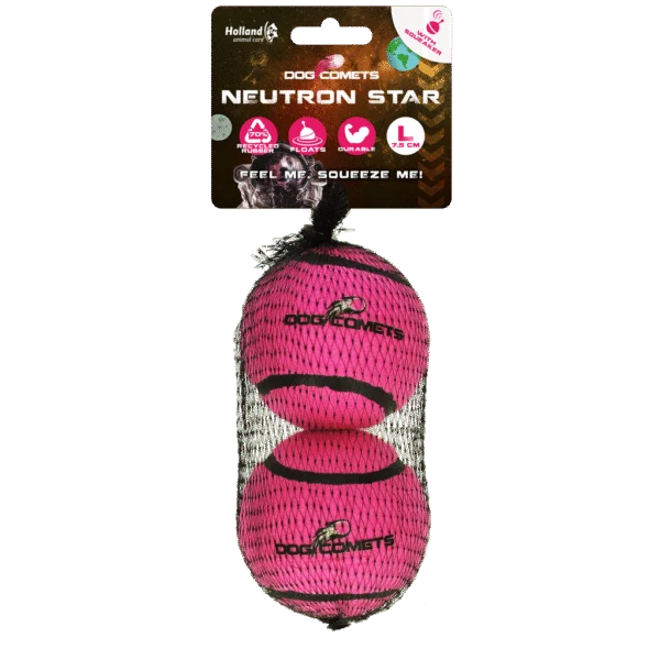 Tennisball mit Quietscher und Gummirand, Rosa L, 7,5 cm, 2 Stück – Dog Comets Neutron Star