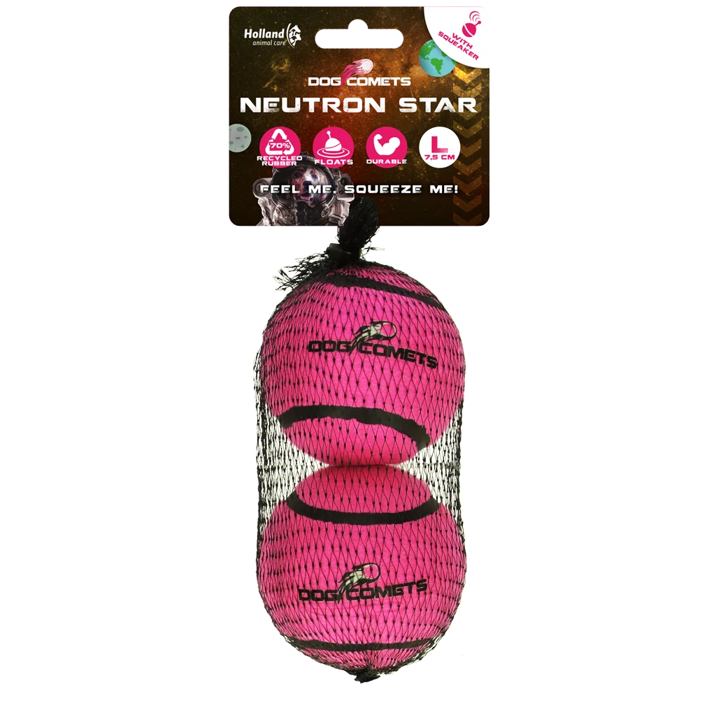 Tennisball mit Quietscher und Gummirand, Rosa L, 7,5 cm, 2 Stück – Dog Comets Neutron Star – Bild 1
