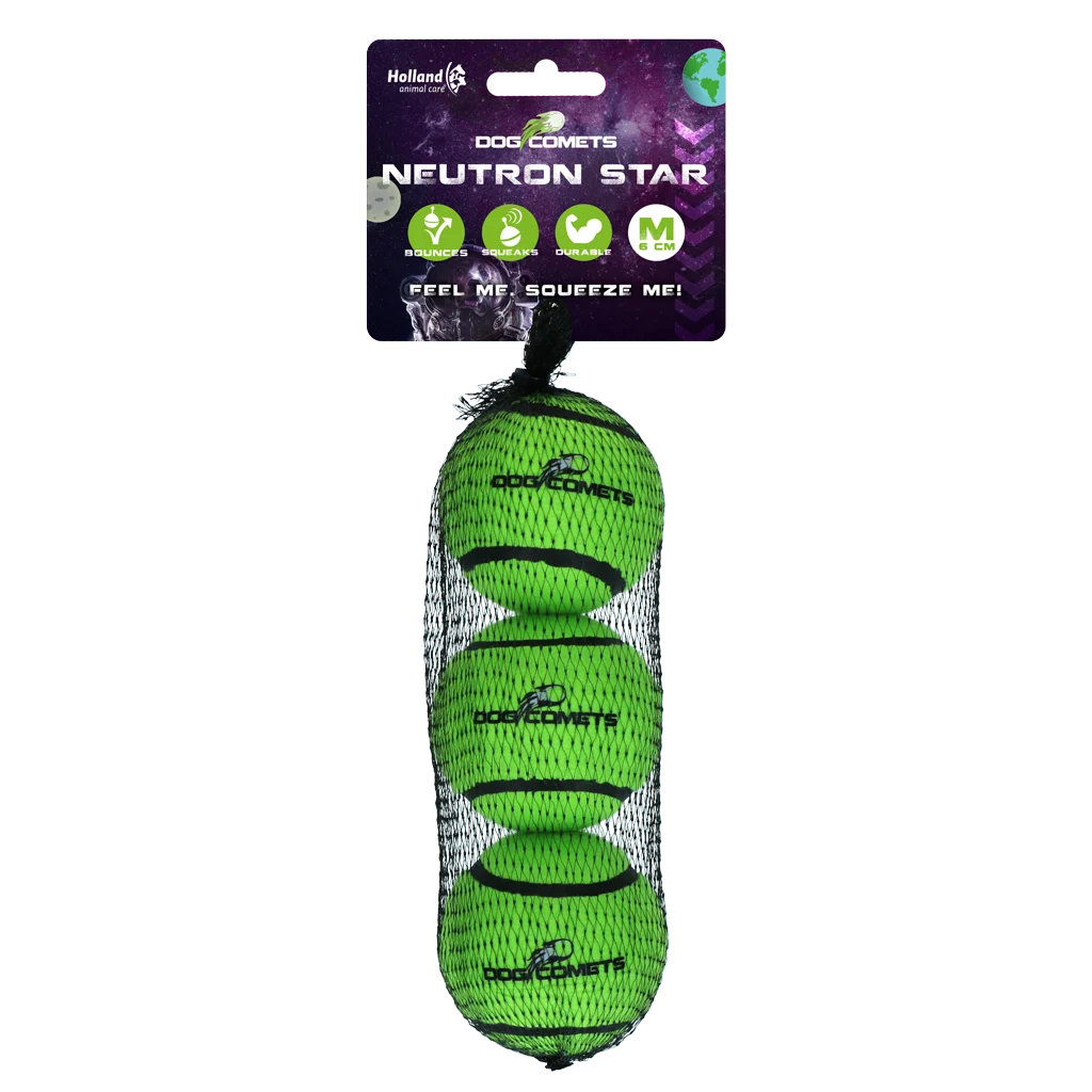 Hundetennisball mit Quietscher M, Ø 6 cm, Grün, 3 Stück – Dog Comets Neutron Star – Bild 1