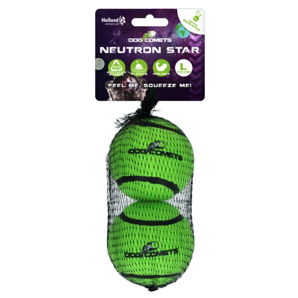 Tennisball mit Quietscher und Gummirand, Grün L, 7,5 cm, 2 Stück – Dog Comets Neutron Star