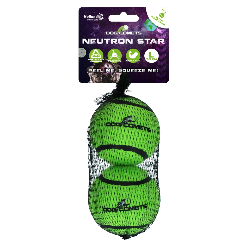 Tennisball mit Quietscher und Gummirand, Grün L, 7,5 cm, 2 Stück – Dog Comets Neutron Star – Bild 1