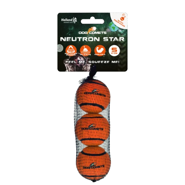 Hundetennisball mit Quietscher S, Ø 5 cm, Orange, 3 Stück – Dog Comets Neutron Star