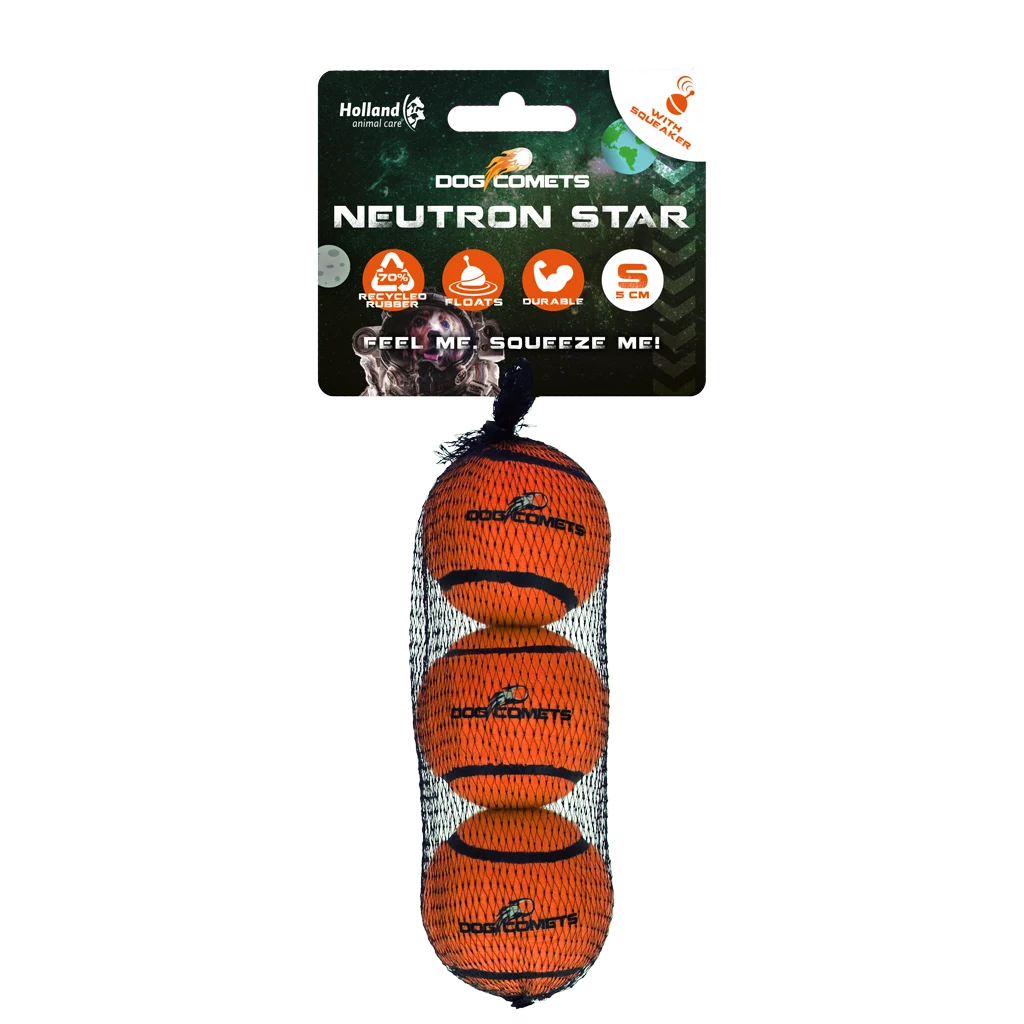 COME082BS.png Hundetennisball mit Quietscher S, Ø 5 cm, Orange, 3 Stück – Dog Comets Neutron Star – Bild 1
