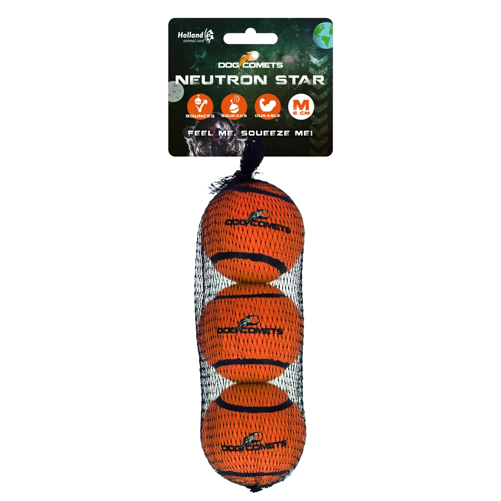 Hundetennisball mit Quietscher M, Ø 6 cm, Orange, 3 Stück – Dog Comets Neutron Star – Bild 1