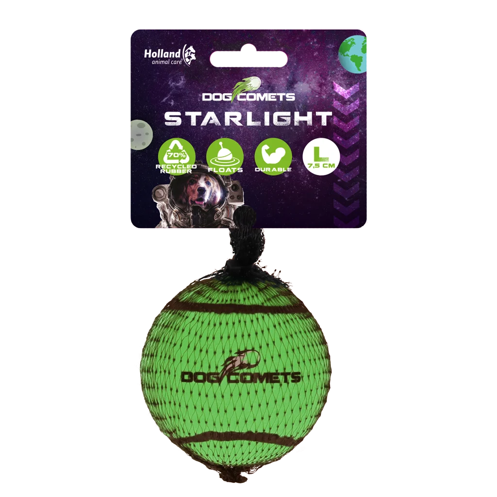 Schwimmfähiger Hundetennisball L, Ø 7,5 cm, Grün – Dog Comets Starlight – Bild 1