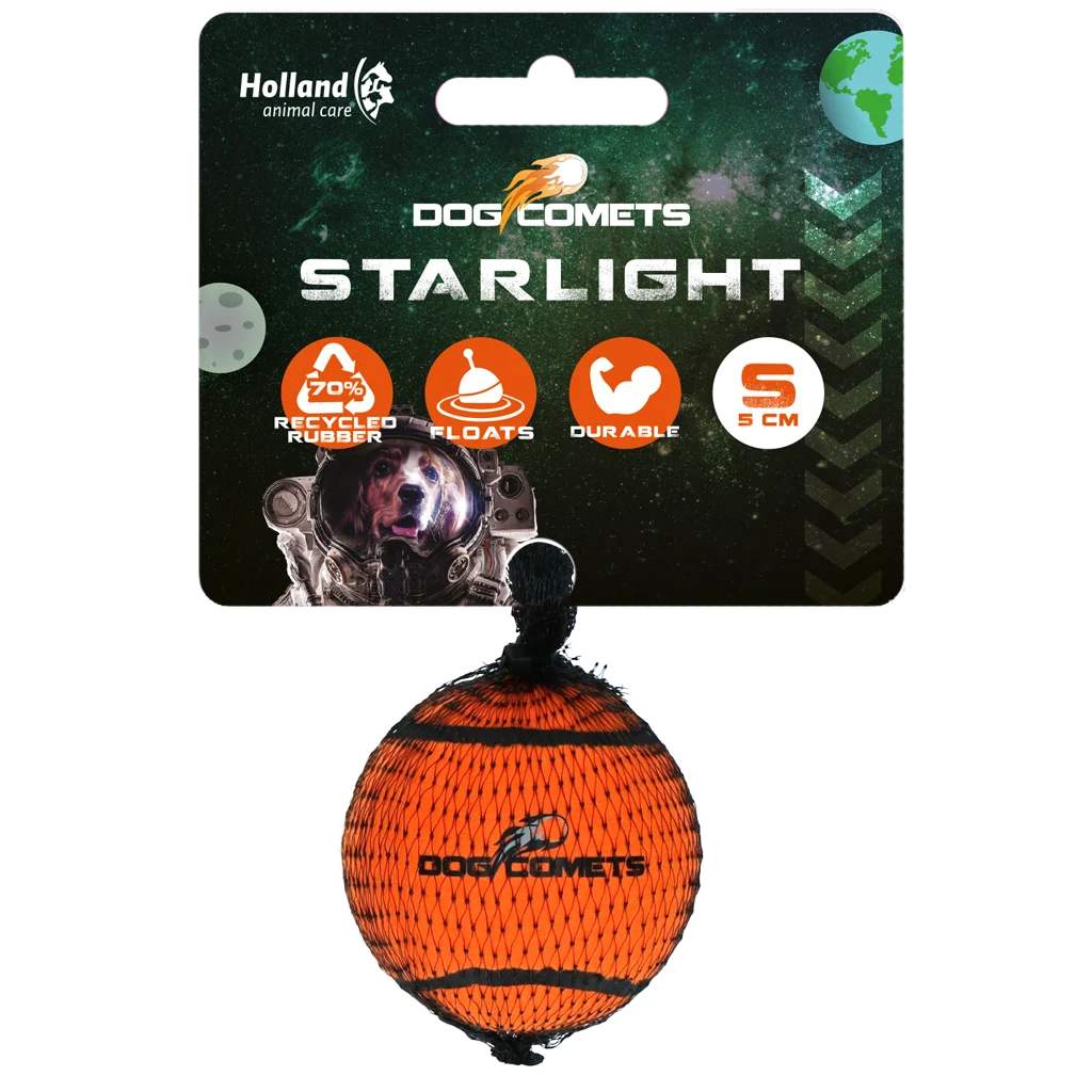 COME083BS.png Tennisball für Hunde, schwimmfähig, Orange S, Ø 5 cm – Dog Comets Starlight – Bild 1