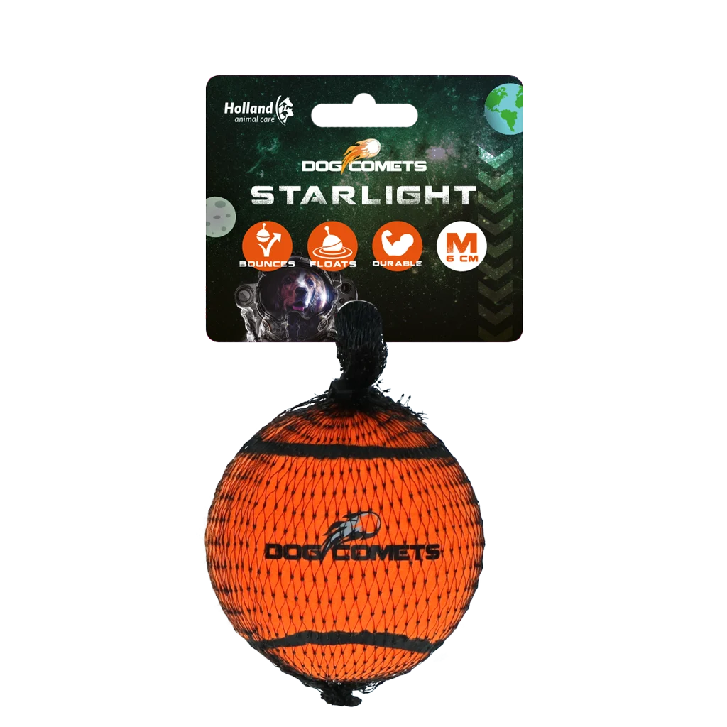 COME083C.png Hundetennisball, schwimmfähig, Ø 6 cm, Orange – Dog Comets Starlight – Bild 1
