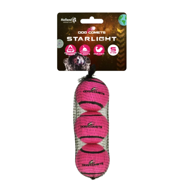 Schwimmender Tennisball für Hunde, Rosa S, Ø 5 cm, 3 Stück – Dog Comets Starlight