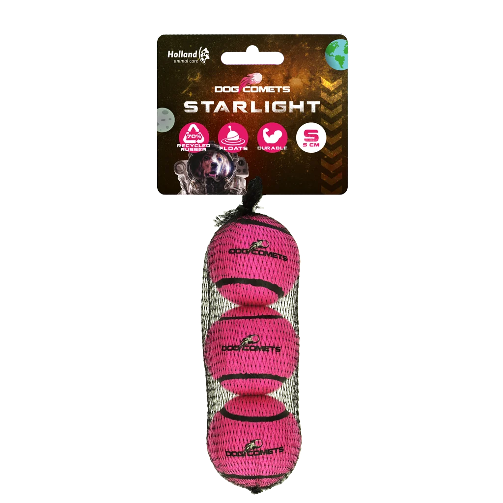COME083CS.png Schwimmender Tennisball für Hunde, Rosa S, Ø 5 cm, 3 Stück – Dog Comets Starlight – Bild 1