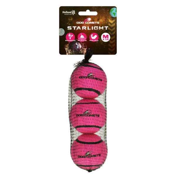 Schwimmender Tennisball für Hunde, Ø 6 cm, Rosa, 3 Stück – Dog Comets Starlight