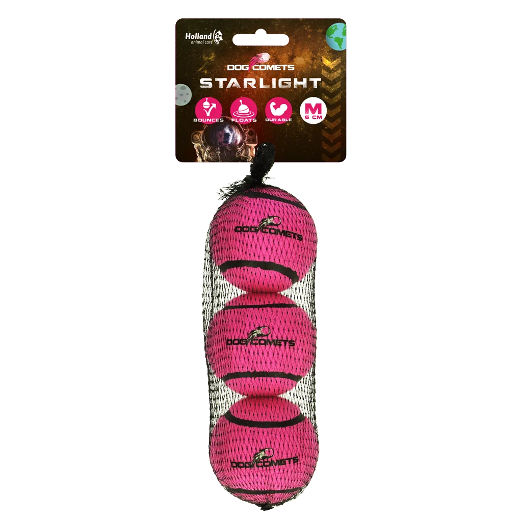 COME084A.png Schwimmender Tennisball für Hunde, Ø 6 cm, Rosa, 3 Stück – Dog Comets Starlight – Bild 1