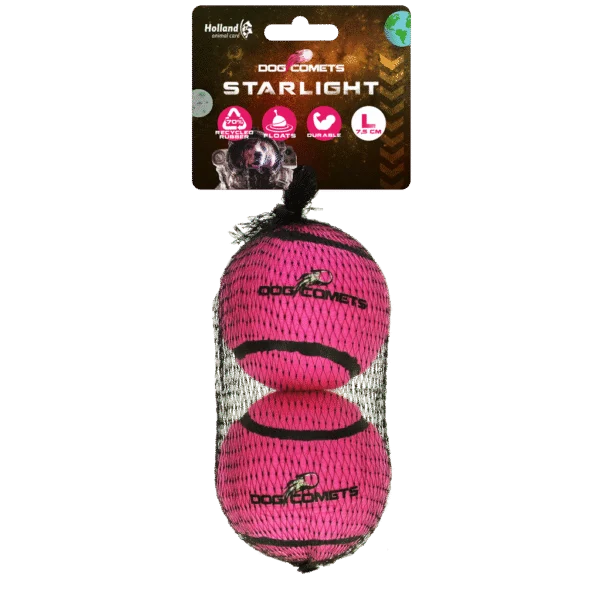 Schwimmender Tennisball für Hunde, Ø 7,5 cm, Rosa, 2 Stück – Dog Comets Starlight