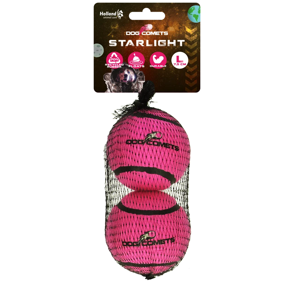 Schwimmender Tennisball für Hunde, Ø 7,5 cm, Rosa, 2 Stück – Dog Comets Starlight – Bild 1