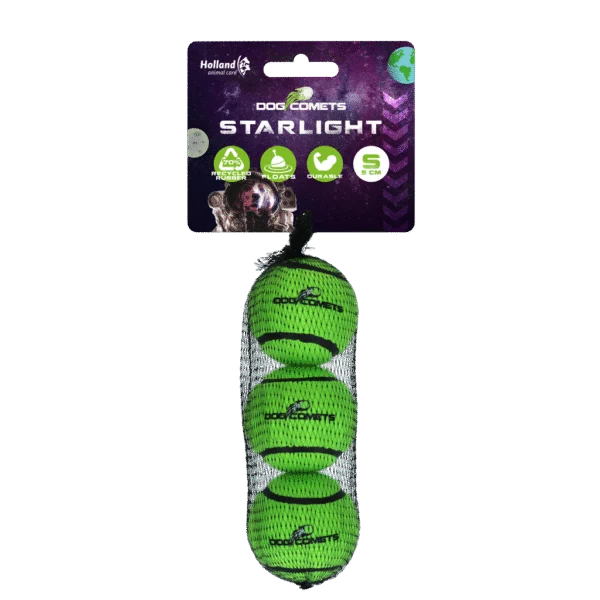 Tennisball für Hunde, schwimmfähig, grün S, Ø 5 cm, 3 Stück – Dog Comets Starlight