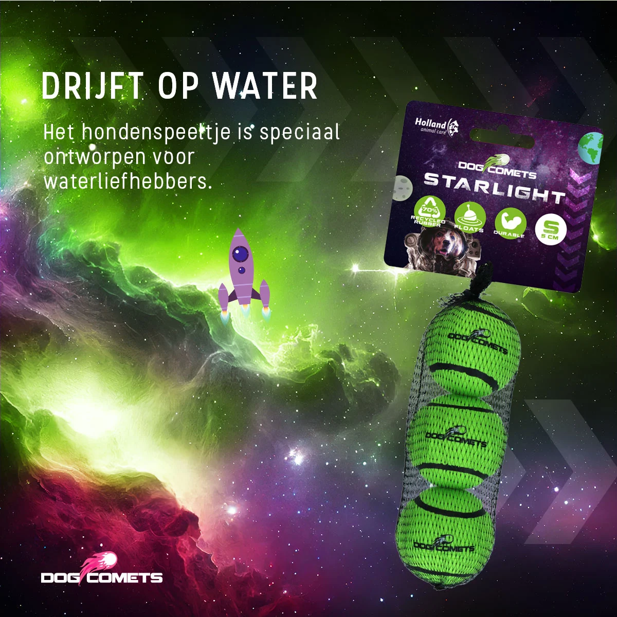 Tennisball für Hunde, schwimmfähig, grün S, Ø 5 cm, 3 Stück – Dog Comets Starlight – Bild 6