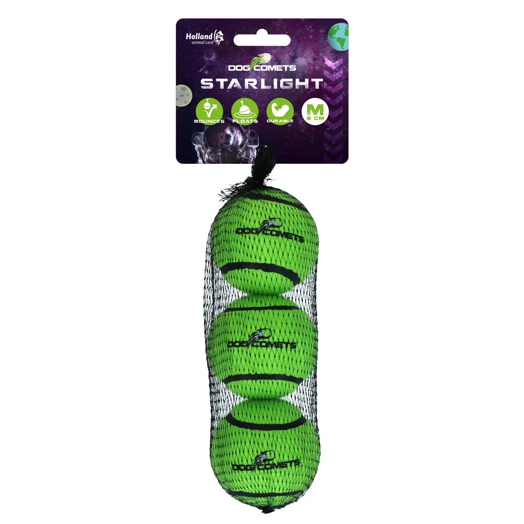 COME084B.png Tennisball für Hunde, schwimmfähig, Ø 6 cm, Grün, 3 Stück – Dog Comets Starlight – Bild 1