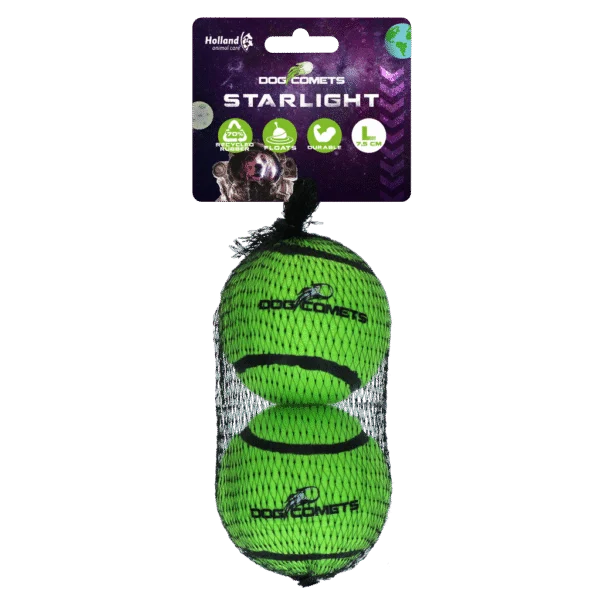 Tennisball für Hunde, schwimmfähig, Ø 7,5 cm, Grün, 2 Stück – Dog Comets Starlight