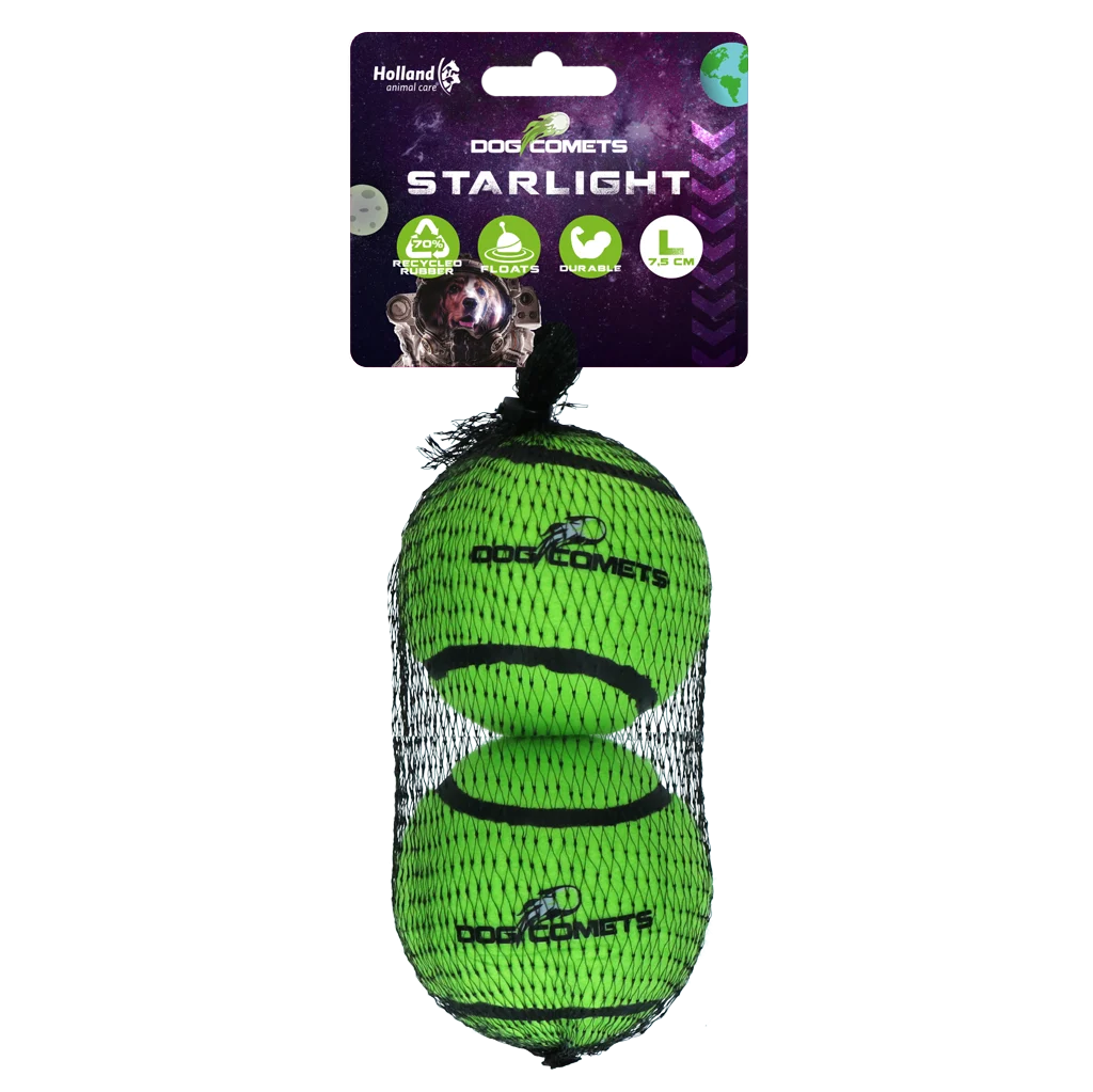 COME084BL.png Tennisball für Hunde, schwimmfähig, Ø 7,5 cm, Grün, 2 Stück – Dog Comets Starlight – Bild 1
