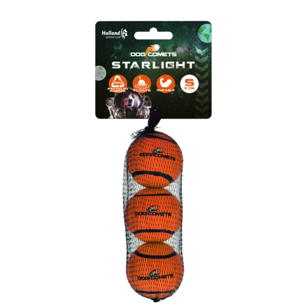 Tennisball für Hunde, schwimmfähig, Orange S, Ø 5 cm, 3 Stück – Dog Comets Starlight