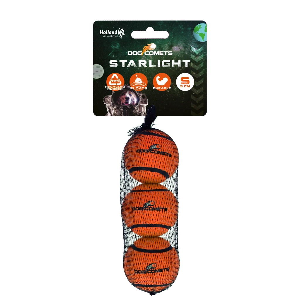 COME084BS.png Tennisball für Hunde, schwimmfähig, Orange S, Ø 5 cm, 3 Stück – Dog Comets Starlight – Bild 1