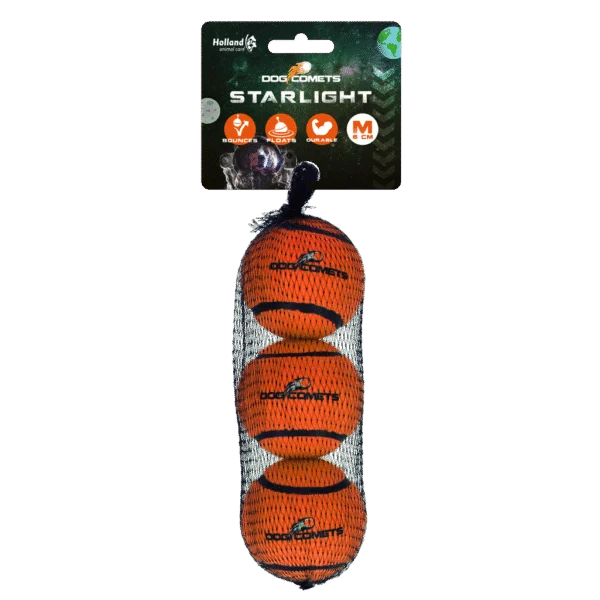 Tennisball für Hunde, schwimmfähig, Ø 6 cm, orange, 3 Stück – Dog Comets Starlight