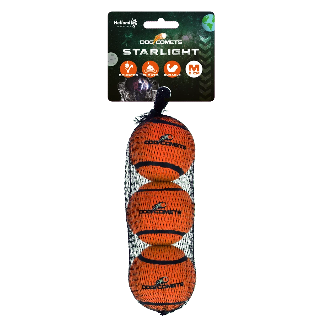 COME084C.png Tennisball für Hunde, schwimmfähig, Ø 6 cm, orange, 3 Stück – Dog Comets Starlight – Bild 1