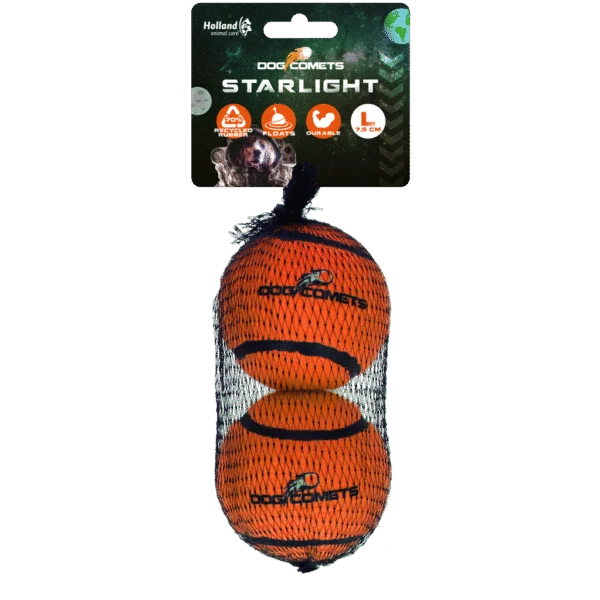 Schwimmender Tennisball für Hunde, Ø 7,5 cm, Orange, 2 Stück – Dog Comets Starlight