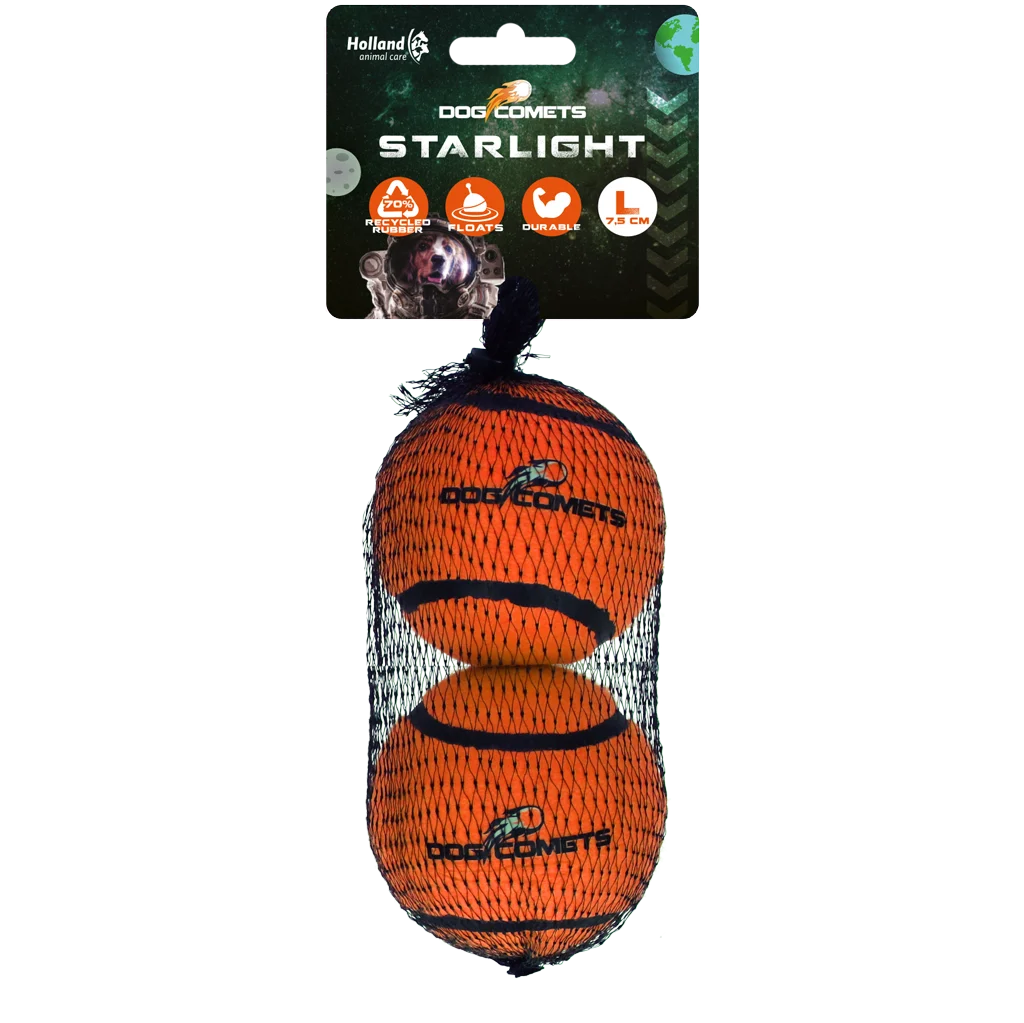 Schwimmender Tennisball für Hunde, Ø 7,5 cm, Orange, 2 Stück – Dog Comets Starlight – Bild 1