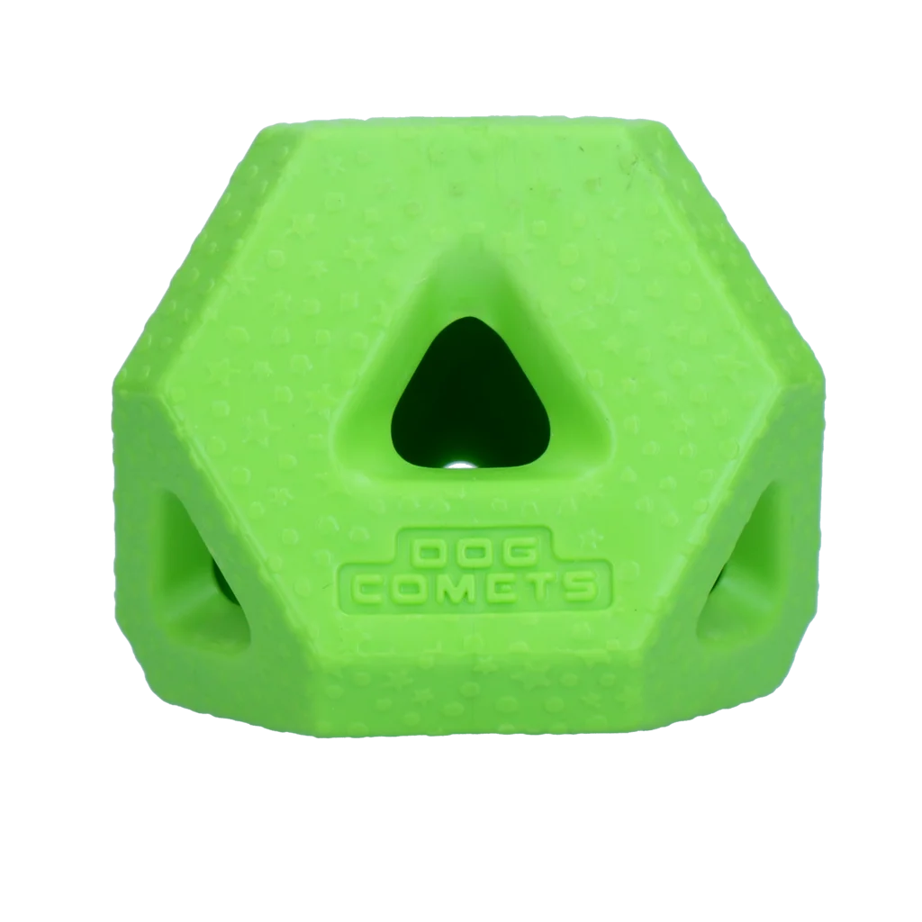 Snackwürfel aus TPR Gummi für Snacks und Kauknochen, Grün – Dog Comets Treat Lock Cube – Bild 1