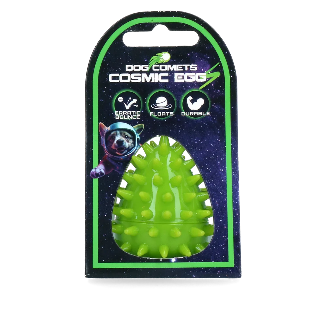COME087AS.png Apportierspielzeug in Eiform mit Quietscher und Noppen, Grün S, Ø 50 x 60 mm – Dog Comets Cosmic Egg – Bild 1
