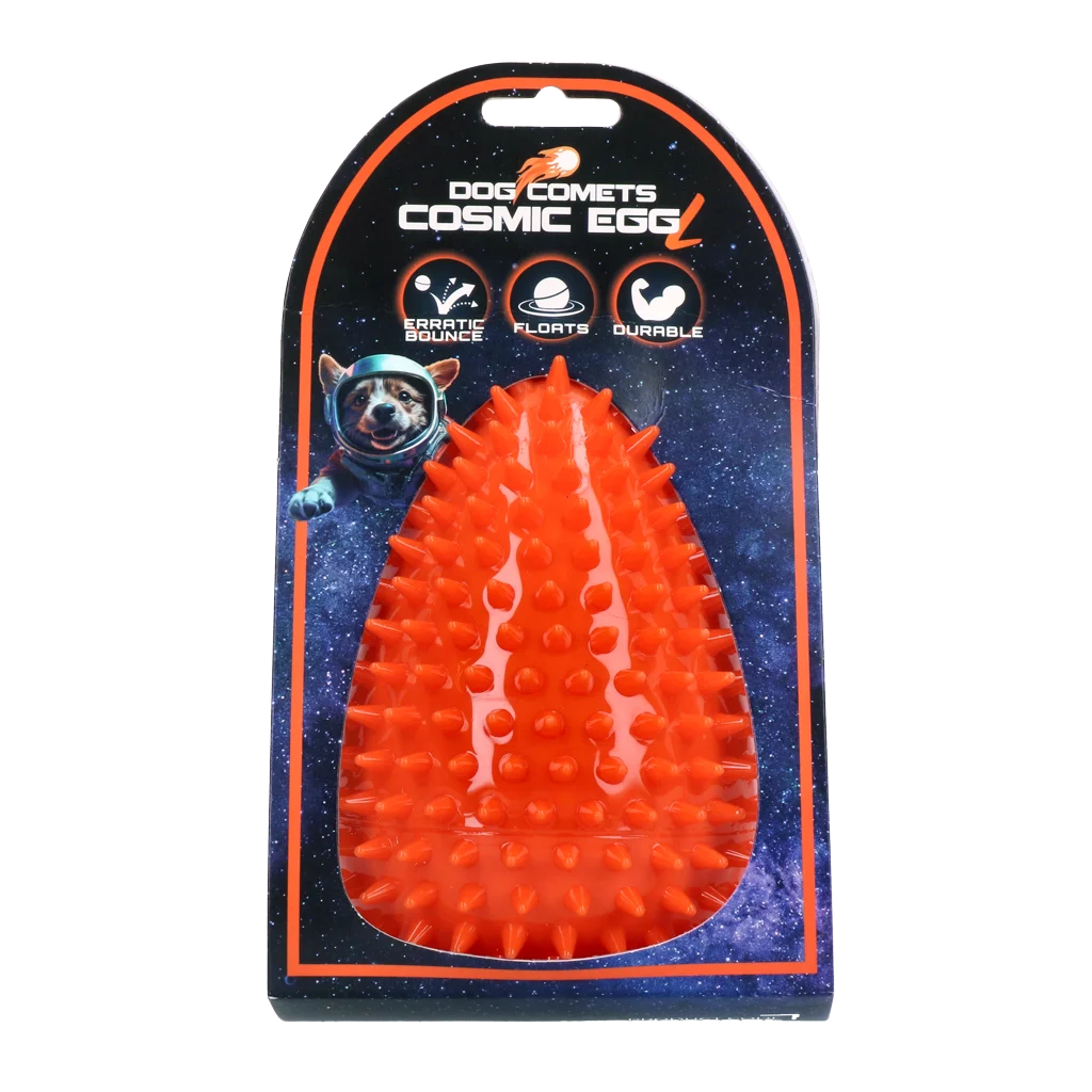COME087BL.png Apportierspielzeug in Eiform mit Quietscher und Noppen, Orange L, Ø 100 x 150 mm – Dog Comets Cosmic Egg – Bild 1