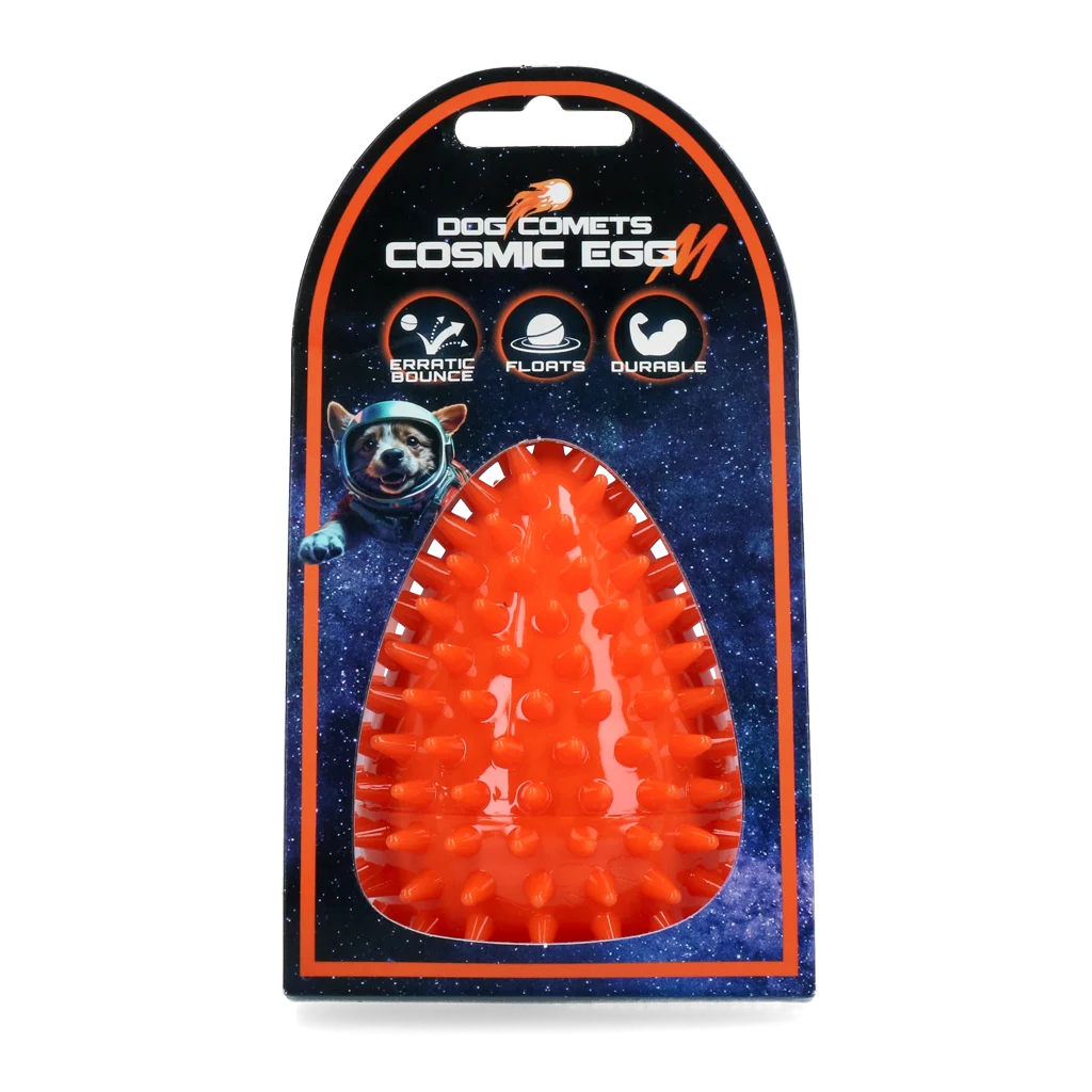 COME087BM.png Apportierspielzeug in Eiform mit Quietscher und Noppen, Orange M, Ø 80 x 110 mm – Dog Comets Cosmic Egg – Bild 1