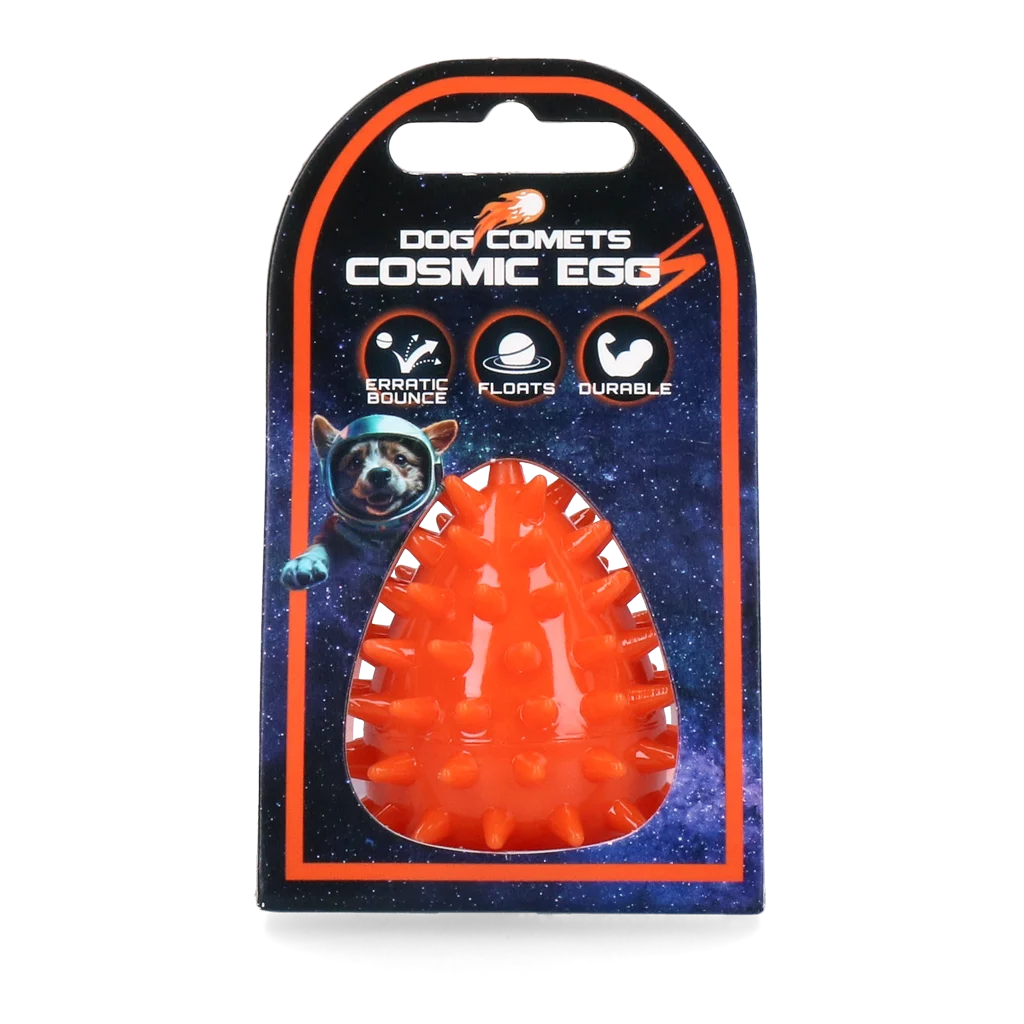 COME087BS.png Apportierspielzeug in Eiform mit Quietscher und Noppen, Orange S, Ø 50 x 60 mm – Dog Comets Cosmic Egg – Bild 1