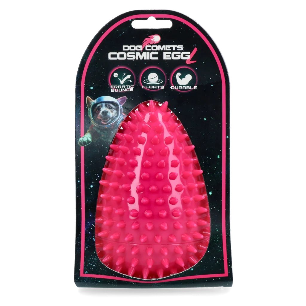 COME087CL.png Apportierspielzeug in Eiform mit Quietscher und Noppen, Rosa L, Ø 100 x 150 mm – Dog Comets Cosmic Egg – Bild 1