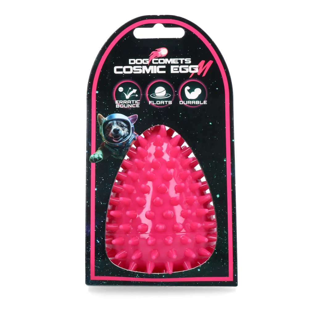 COME087CM.png Apportierspielzeug in Eiform mit Quietscher und Noppen, Rosa M, Ø 80 x 110 mm – Dog Comets Cosmic Egg – Bild 1