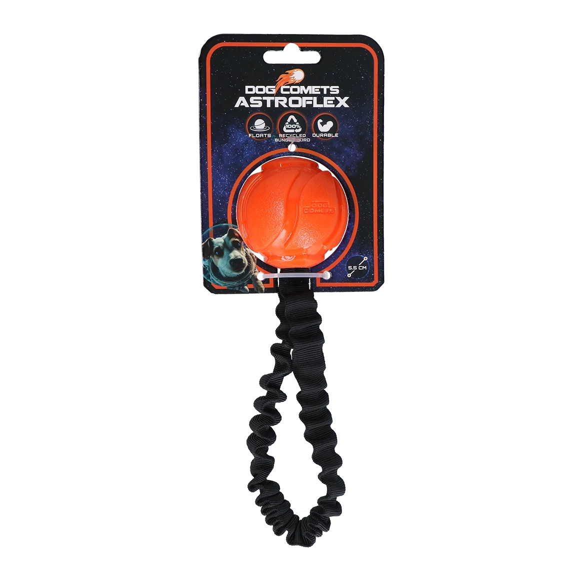 Hundeball mit elastischem Band, Ø 65 x 220 mm, Orange – Dog Comets AstroFlex – Bild 1