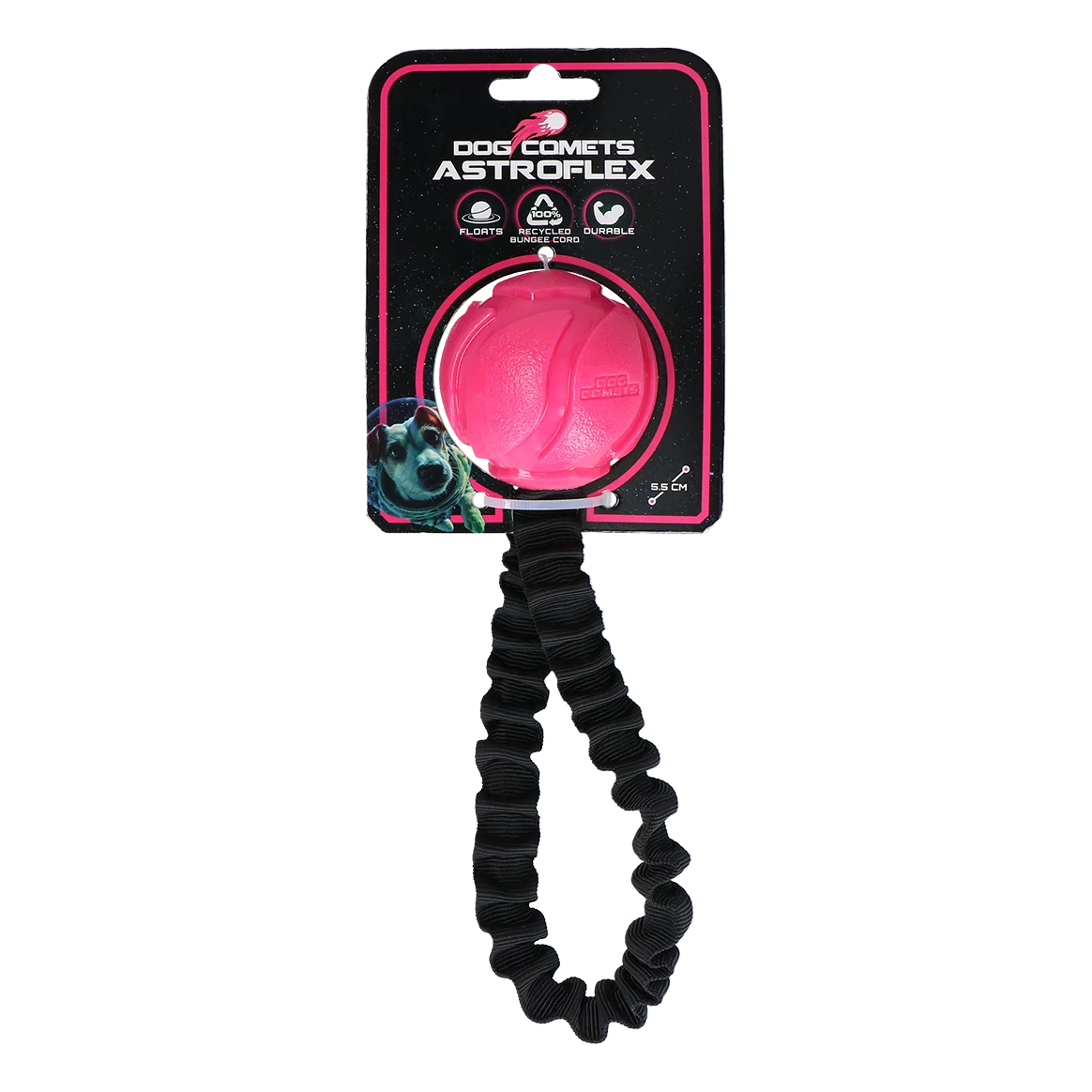Hundeball mit elastischem Band, Ø 65 x 220 mm, Rosa – Dog Comets AstroFlex – Bild 1