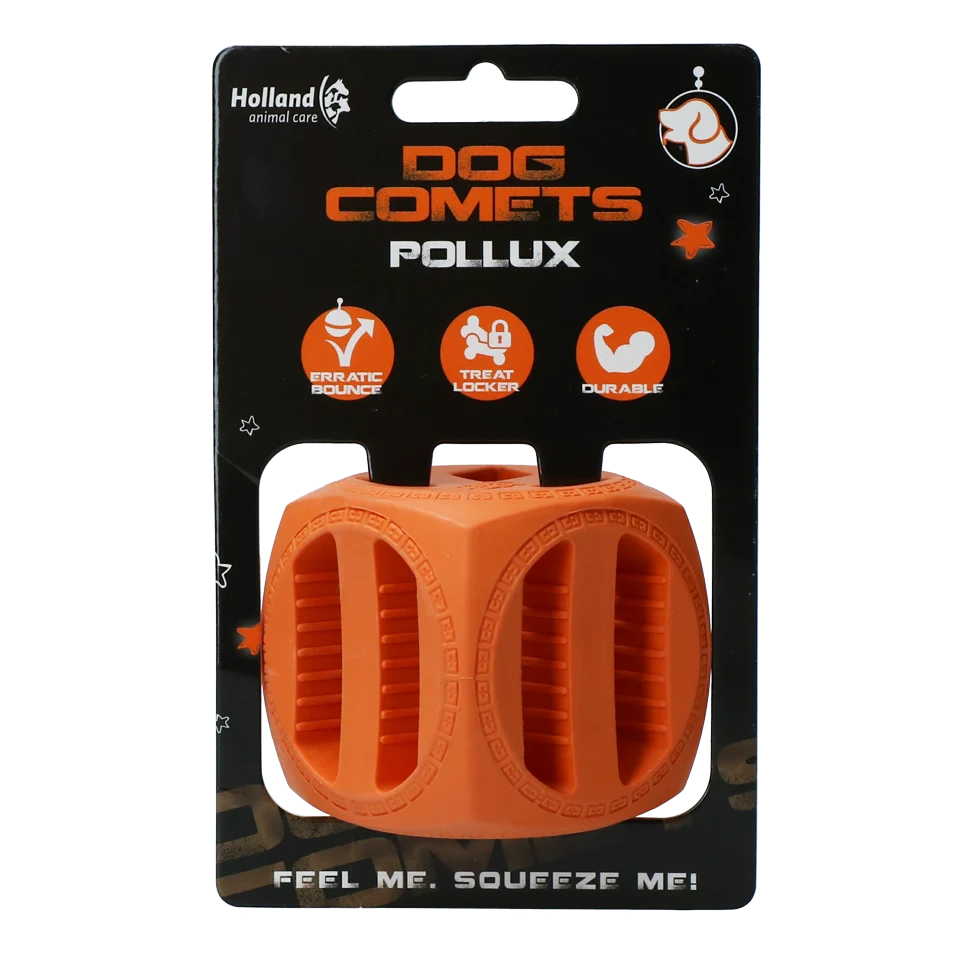 COME091C.png Snackwürfel aus Naturkautschuk, springt unvorhersehbar, Orange, 5,5 x 5,5 cm – Dog Comets Pollux – Bild 1
