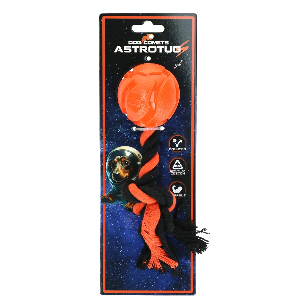 COME094F.png Hundeball mit Zerrseil, 6 cm, Orange – Dog Comets AstroTug – Bild 1