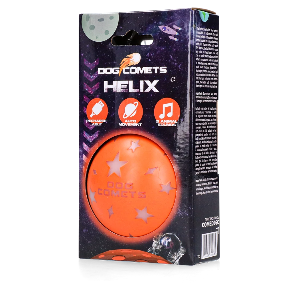 COME096C.png Hunde Bewegungsspielball mit Tiergeräuschen, Orange – Dog Comets Helix – Bild 1