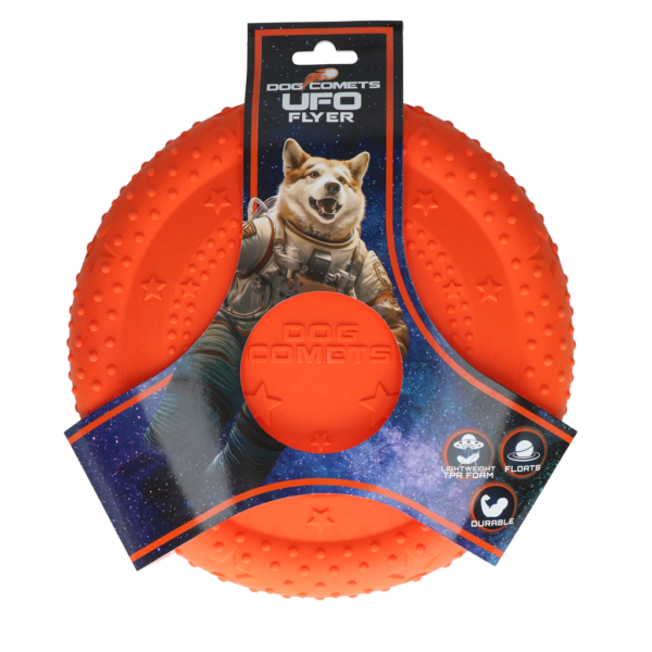 Hundefrisbee aus TPR Schaumgummi, schwimmfähig, Orange, M – Dog Comets UFO Flyer