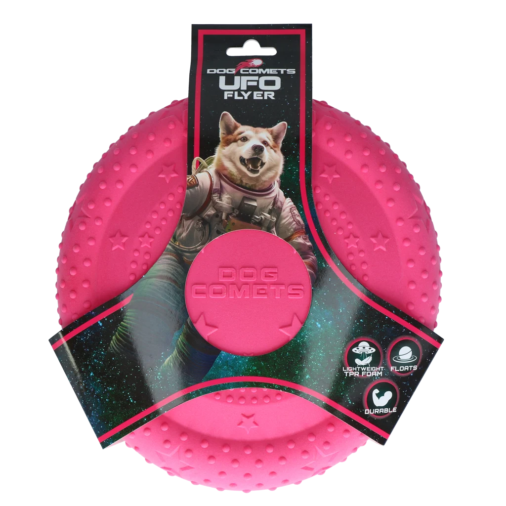 COME097C.png Hundefrisbee aus Schaumstoff, schwimmfähig, pink M – Dog Comets UFO Flyer – Bild 1