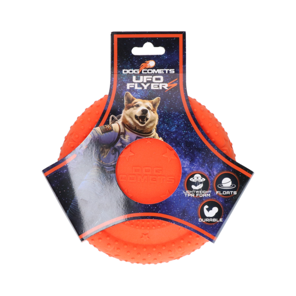 Hundefrisbee aus TPR Schaumgummi, schwimmfähig, Orange, S – Dog Comets UFO Flyer