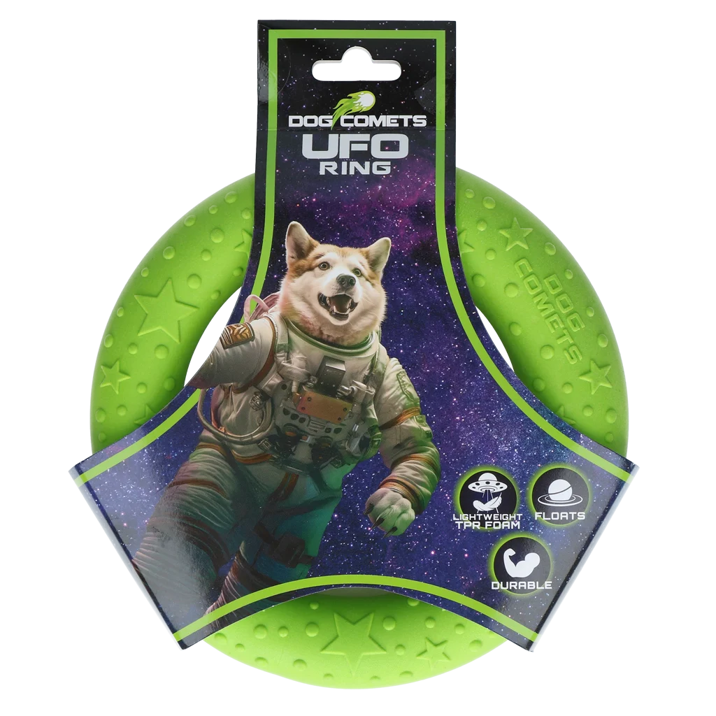 Wurfring für Hunde aus Schaumstoff, schwimmfähig, Grün M, Ø 19 cm – Dog Comets UFO Ring – Bild 1