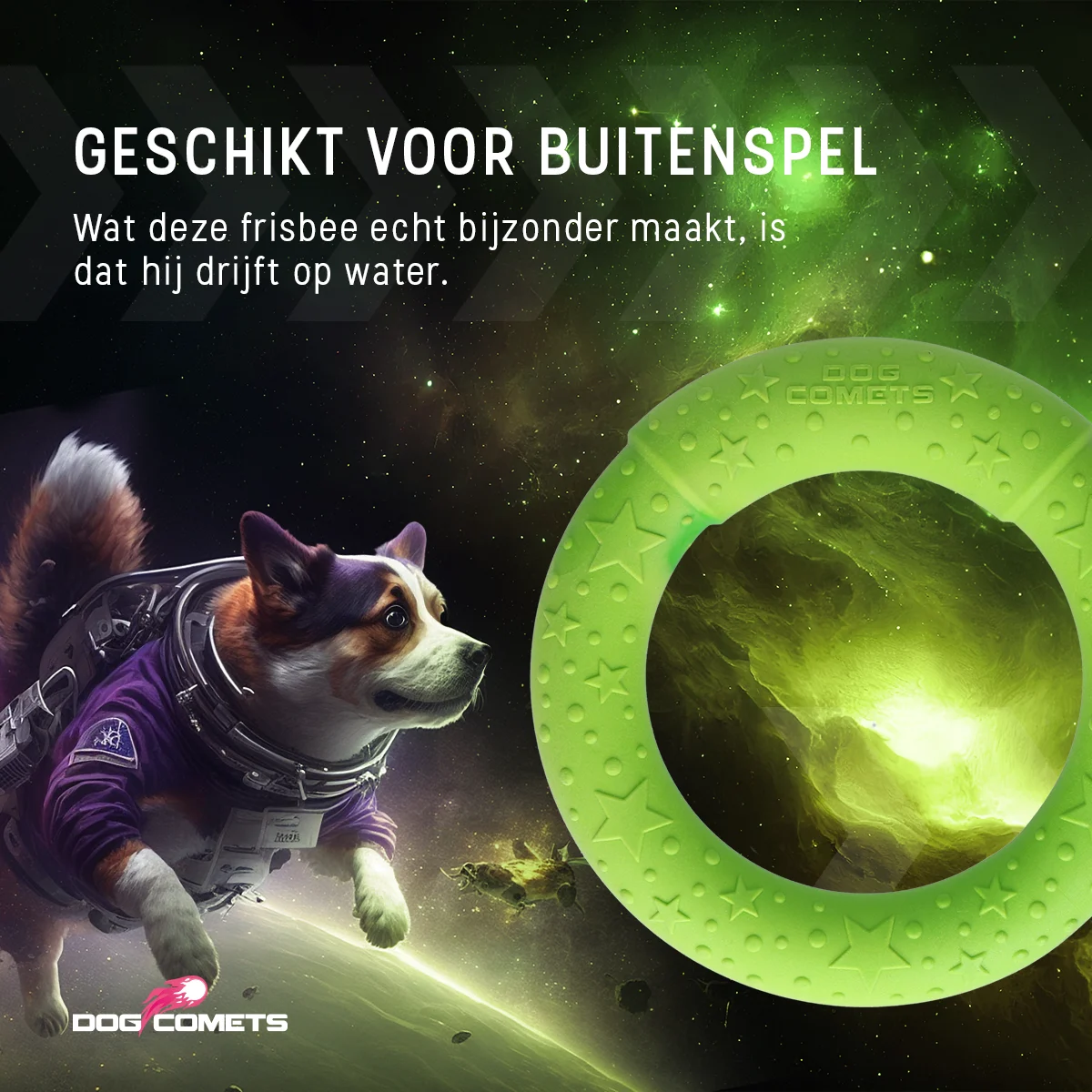 Wurfring für Hunde aus Schaumstoff, schwimmfähig, Grün M, Ø 19 cm – Dog Comets UFO Ring – Bild 5