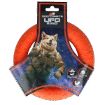 Wurfring für Hunde aus Schaumgummi, schwimmfähig, orange, M, Ø 19 cm – Dog Comets UFO Ring