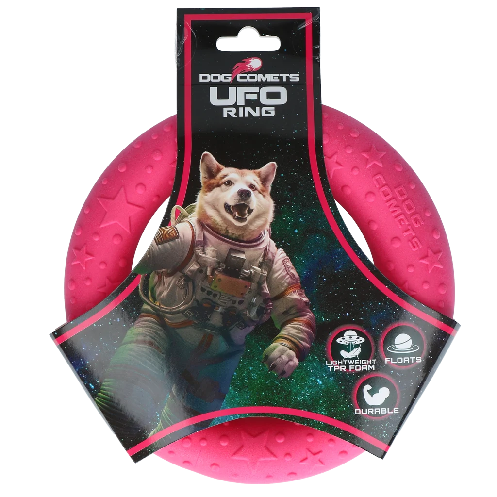 Wurfring für Hunde aus Schaumstoff, schwimmfähig, rosa, M, Ø 19 cm – Dog Comets UFO Ring – Bild 1